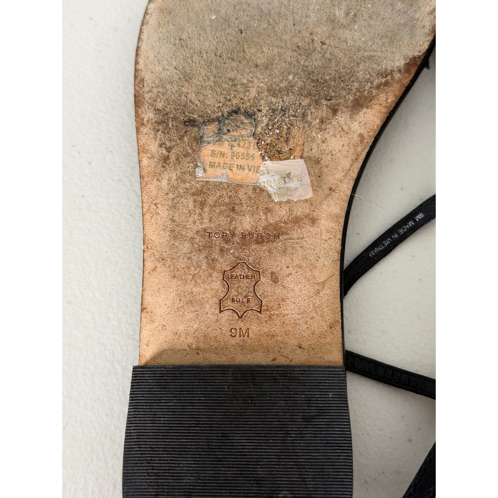 Tory Burch Capri Thong Sandals Black Leather Gold Double T Logo 9M 96555 - Picture 3 of 5